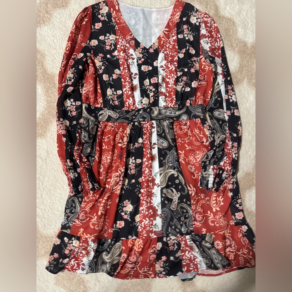 Floral and Paisley Long Sleeve Dress